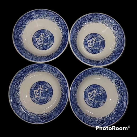 SCIO Dining Vintage Scio Blue Willow Cerealfruit Bowls Set Of 4